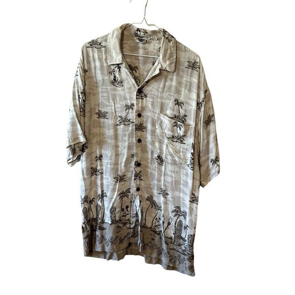 Vintage Disney Catalog Mickey Donald Hawaiian Tiki Button Up Camp Shirt Size L - Picture 1 of 5